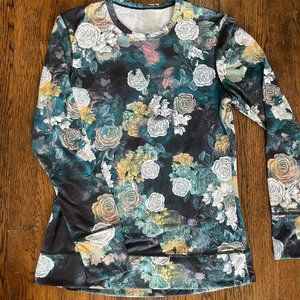 Roxy Women's Long Sleeve Base Layer Under Shirt - Deep Aqua Floral Print, Medium